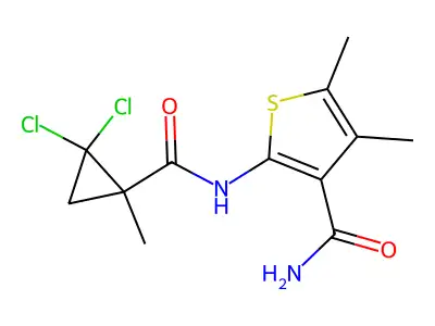 2-[(2,2-dichloro-1-methylcyclopropanecarbonyl)amino]-4,5-dimethylthiophene-3-carboxamide structure