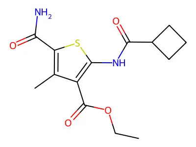 Ethyl 5-carbamoyl-2-(cyclobutanecarbonylamino)-4-methylthiophene-3-carboxylate structure