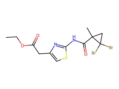 ethyl (2-{[(2,2-dibromo-1-methylcyclopropyl)carbonyl]amino}-1,3-thiazol-4-yl)acetate structure