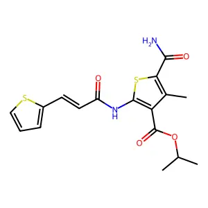 isopropyl 5-(aminocarbonyl)-4-methyl-2-{[3-(2-thienyl)acryloyl]amino}-3-thiophenecarboxylate structure