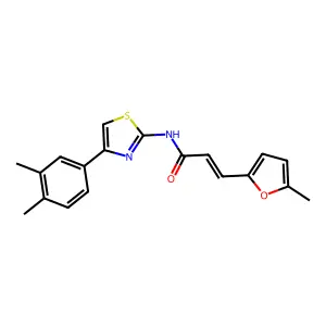 (E)-N-[4-(3,4-dimethylphenyl)-1,3-thiazol-2-yl]-3-(5-methylfuran-2-yl)prop-2-enamide structure