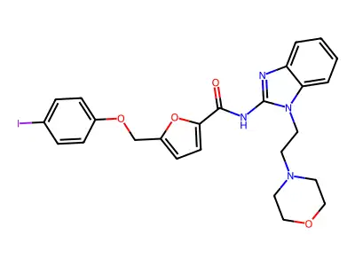 5-[(4-iodophenoxy)methyl]-N-[1-(2-morpholin-4-ylethyl)benzimidazol-2-yl]furan-2-carboxamide structure