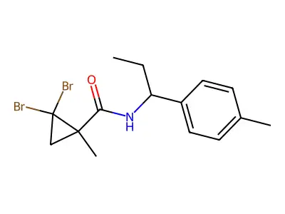 2,2-dibromo-1-methyl-N-[1-(4-methylphenyl)propyl]cyclopropanecarboxamide structure