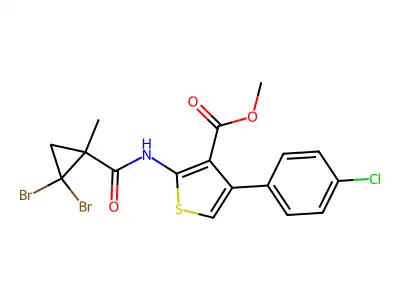 methyl 4-(4-chlorophenyl)-2-[(2,2-dibromo-1-methylcyclopropanecarbonyl)amino]thiophene-3-carboxylate structure