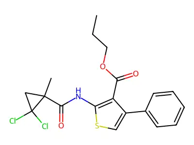 propyl 2-{[(2,2-dichloro-1-methylcyclopropyl)carbonyl]amino}-4-phenylthiophene-3-carboxylate structure