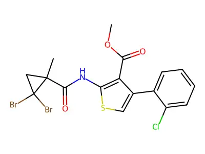 methyl 4-(2-chlorophenyl)-2-[(2,2-dibromo-1-methylcyclopropanecarbonyl)amino]thiophene-3-carboxylate structure