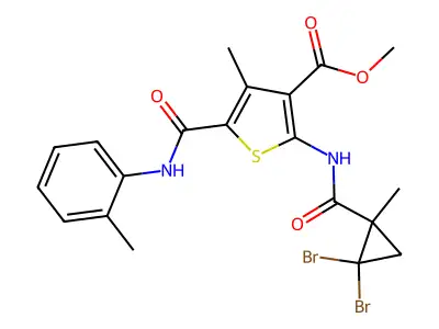 methyl 2-[(2,2-dibromo-1-methylcyclopropanecarbonyl)amino]-4-methyl-5-[(2-methylphenyl)carbamoyl]thiophene-3-carboxylate structure
