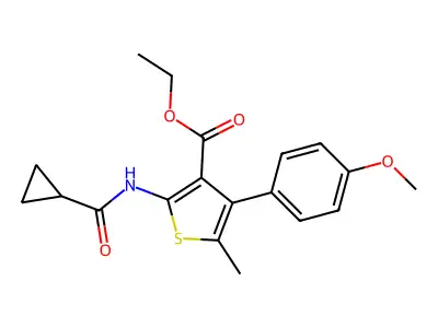 ethyl 2-(cyclopropanecarbonylamino)-4-(4-methoxyphenyl)-5-methylthiophene-3-carboxylate structure