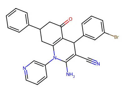 2-amino-4-(3-bromophenyl)-5-oxo-7-phenyl-1-pyridin-3-yl-4,6,7,8-tetrahydroquinoline-3-carbonitrile structure
