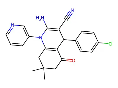 2-amino-4-(4-chlorophenyl)-7,7-dimethyl-5-oxo-1-(3-pyridinyl)-1,4,5,6,7,8-hexahydro-3-quinolinecarbonitrile structure