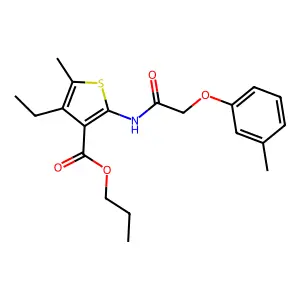 propyl 4-ethyl-5-methyl-2-[[2-(3-methylphenoxy)acetyl]amino]thiophene-3-carboxylate structure