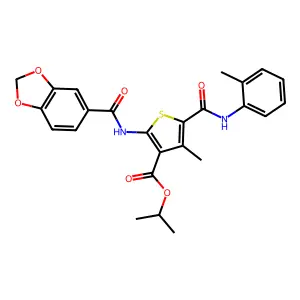 propan-2-yl 2-(1,3-benzodioxole-5-carbonylamino)-4-methyl-5-[(2-methylphenyl)carbamoyl]thiophene-3-carboxylate structure