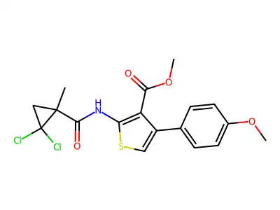 methyl 2-{[(2,2-dichloro-1-methylcyclopropyl)carbonyl]amino}-4-(4-methoxyphenyl)thiophene-3-carboxylate structure