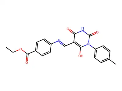 ethyl 4-({(Z)-[4-hydroxy-1-(4-methylphenyl)-2,6-dioxo-1,6-dihydropyrimidin-5(2H)-ylidene]methyl}amino)benzoate structure
