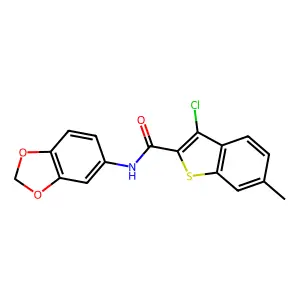N-(1,3-benzodioxol-5-yl)-3-chloro-6-methyl-1-benzothiophene-2-carboxamide structure