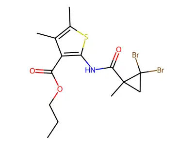 propyl 2-{[(2,2-dibromo-1-methylcyclopropyl)carbonyl]amino}-4,5-dimethylthiophene-3-carboxylate structure