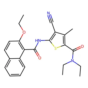 4-cyano-5-[(2-ethoxynaphthalene-1-carbonyl)amino]-N,N-diethyl-3-methylthiophene-2-carboxamide structure