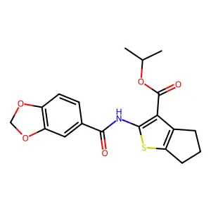 isopropyl 2-[(1,3-benzodioxol-5-ylcarbonyl)amino]-5,6-dihydro-4H-cyclopenta[b]thiophene-3-carboxylate structure