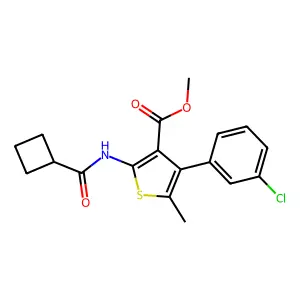 methyl 4-(3-chlorophenyl)-2-(cyclobutanecarbonylamino)-5-methylthiophene-3-carboxylate structure