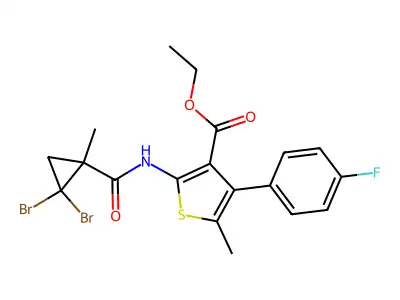 ethyl 2-{[(2,2-dibromo-1-methylcyclopropyl)carbonyl]amino}-4-(4-fluorophenyl)-5-methyl-3-thiophenecarboxylate structure