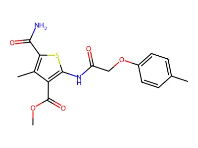 Methyl 5-carbamoyl-4-methyl-2-[[2-(4-methylphenoxy)acetyl]amino]thiophene-3-carboxylate structure