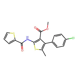 methyl 4-(4-chlorophenyl)-5-methyl-2-(thiophene-2-carbonylamino)thiophene-3-carboxylate structure