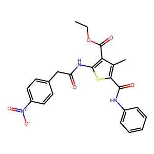 ethyl 4-methyl-2-[[2-(4-nitrophenyl)acetyl]amino]-5-(phenylcarbamoyl)thiophene-3-carboxylate structure