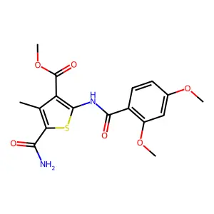 methyl 5-(aminocarbonyl)-2-[(2,4-dimethoxybenzoyl)amino]-4-methylthiophene-3-carboxylate structure