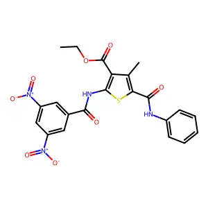 ethyl 2-[(3,5-dinitrobenzoyl)amino]-4-methyl-5-(phenylcarbamoyl)thiophene-3-carboxylate structure
