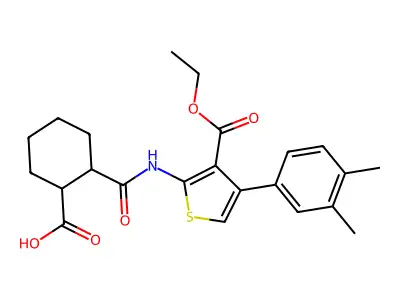 2-[[4-(3,4-dimethylphenyl)-3-ethoxycarbonylthiophen-2-yl]carbamoyl]cyclohexane-1-carboxylic acid structure