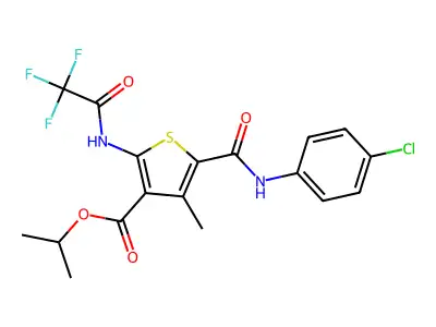 isopropyl 5-[(4-chloroanilino)carbonyl]-4-methyl-2-[(trifluoroacetyl)amino]thiophene-3-carboxylate structure