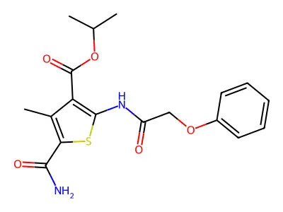 Propan-2-yl 5-carbamoyl-4-methyl-2-[(2-phenoxyacetyl)amino]thiophene-3-carboxylate structure