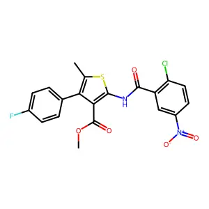methyl 2-({2-chloro-5-nitrobenzoyl}amino)-4-(4-fluorophenyl)-5-methylthiophene-3-carboxylate structure