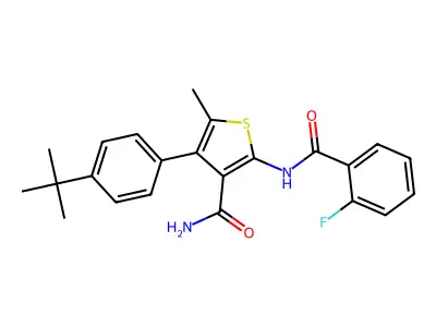 4-(4-tert-butylphenyl)-2-[(2-fluorobenzoyl)amino]-5-methylthiophene-3-carboxamide structure