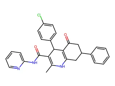 4-(4-chlorophenyl)-2-methyl-5-oxo-7-phenyl-N-pyridin-2-yl-4,6,7,8-tetrahydro-1H-quinoline-3-carboxamide structure