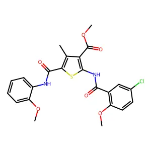 Methyl 2-[(5-chloro-2-methoxybenzoyl)amino]-5-[[(2-methoxyphenyl)amino]carbonyl]-4-methyl-3-thiophenecarboxylate structure