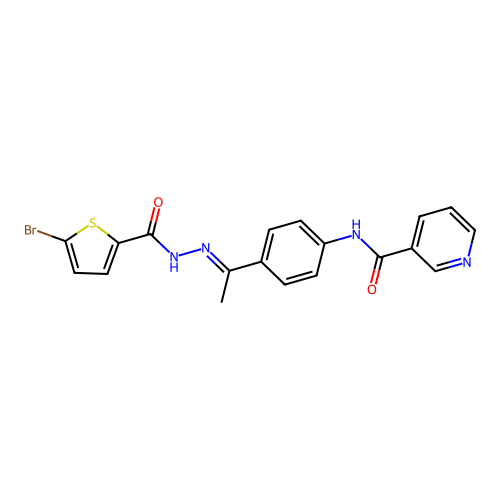 N-(4-{N-[(5-bromo-2-thienyl)carbonyl]ethanehydrazonoyl}phenyl)nicotinamide structure