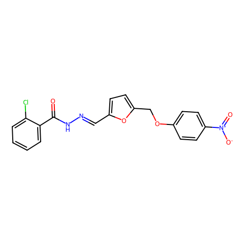 2-chloro-N-[(E)-[5-[(4-nitrophenoxy)methyl]furan-2-yl]methylideneamino]benzamide structure