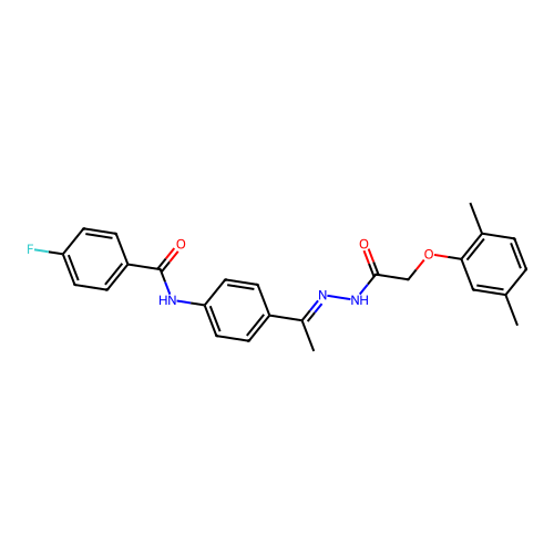 N-(4-{N-[(2,5-dimethylphenoxy)acetyl]ethanehydrazonoyl}phenyl)-4-fluorobenzamide structure