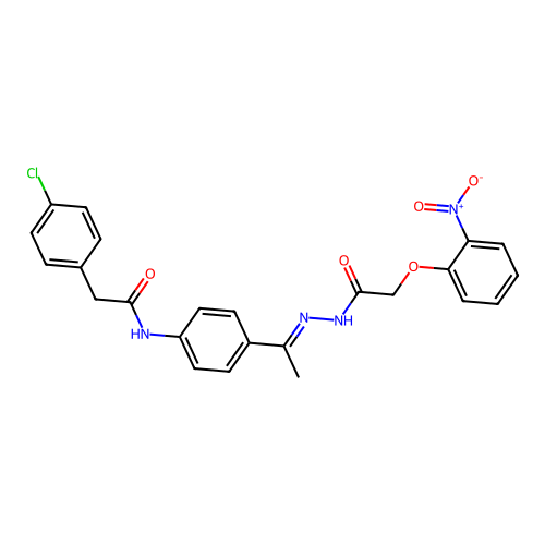 2-(4-chlorophenyl)-N-{4-[N-({2-nitrophenoxy}acetyl)ethanehydrazonoyl]phenyl}acetamide structure