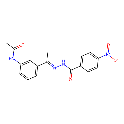 N-{3-[(1E)-1-{2-[(4-nitrophenyl)carbonyl]hydrazinylidene}ethyl]phenyl}acetamide structure