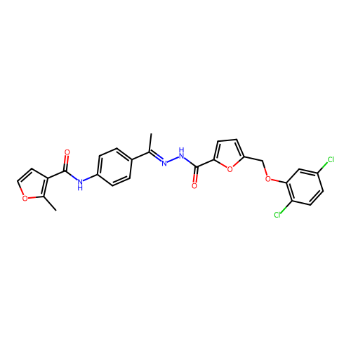 N-[4-(N-{5-[(2,5-dichlorophenoxy)methyl]-2-furoyl}ethanehydrazonoyl)phenyl]-2-methyl-3-furamide structure
