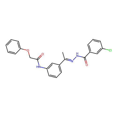 N-{3-[N-(3-chlorobenzoyl)ethanehydrazonoyl]phenyl}-2-phenoxyacetamide structure