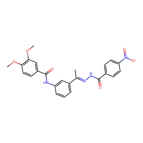 N-[3-(N-{4-nitrobenzoyl}ethanehydrazonoyl)phenyl]-3,4-dimethoxybenzamide structure