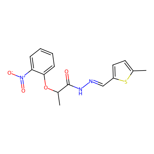 2-{2-nitrophenoxy}-N'-[(5-methyl-2-thienyl)methylene]propanohydrazide structure