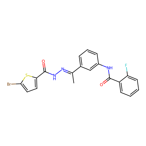 5-bromo-N-[(E)-1-[3-[(2-fluorobenzoyl)amino]phenyl]ethylideneamino]thiophene-2-carboxamide structure