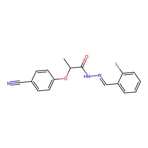 2-(4-cyanophenoxy)-N'-(2-iodobenzylidene)propanohydrazide structure