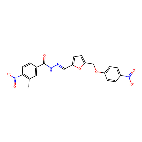 3-methyl-4-nitro-N-[(E)-[5-[(4-nitrophenoxy)methyl]furan-2-yl]methylideneamino]benzamide structure