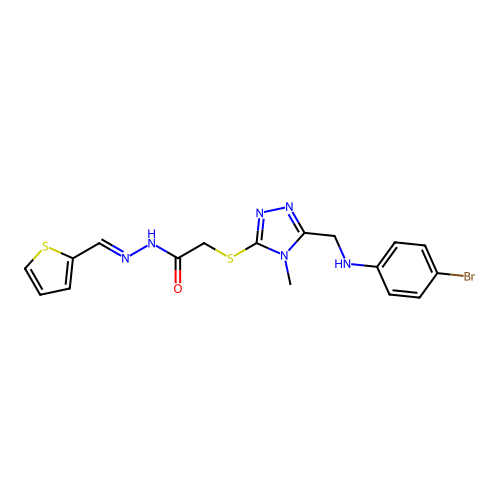 2-[[5-[(4-bromoanilino)methyl]-4-methyl-1,2,4-triazol-3-yl]sulfanyl]-N-[(E)-thiophen-2-ylmethylideneamino]acetamide structure