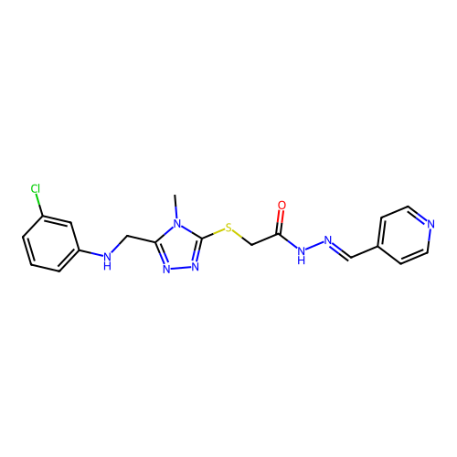 2-[[5-[(3-chloroanilino)methyl]-4-methyl-1,2,4-triazol-3-yl]sulfanyl]-N-[(E)-pyridin-4-ylmethylideneamino]acetamide structure